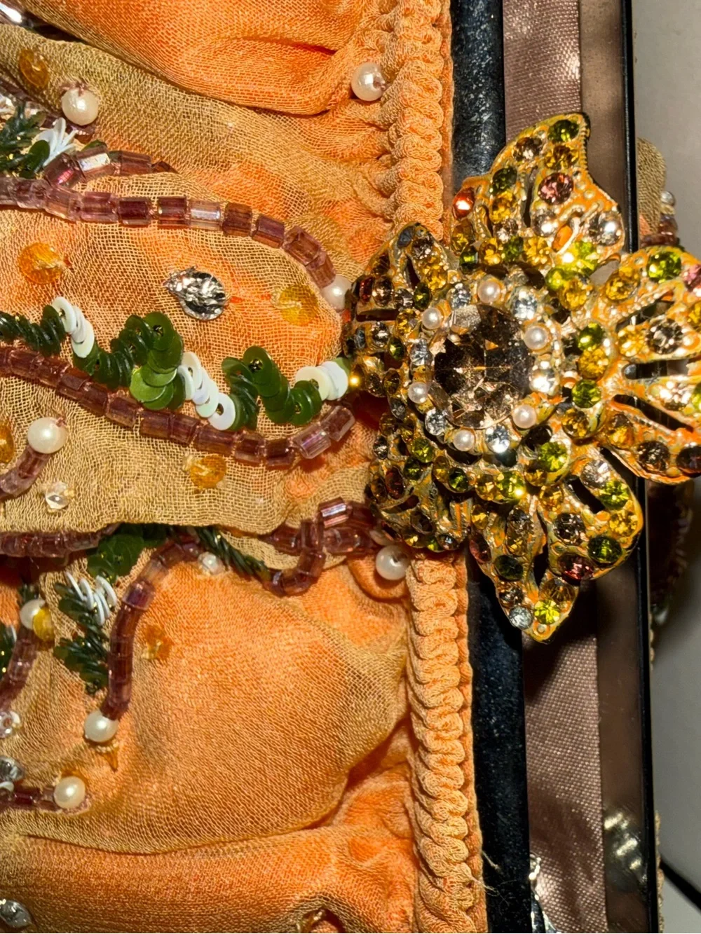 Embellished Peach Evening Clutch with Crystal Floral Clasp Larisa Barrera